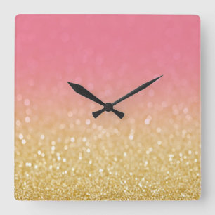 Trendig Guld Rosa Ombre Glitter Wall Clock Fyrkantig Klocka