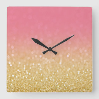 Trendig Guld Rosa Ombre Glitter Wall Clock Fyrkantig Klocka