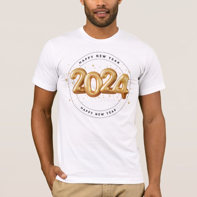 Trendig Guld Script Gott nytt år 2024 man T Shirt (Framsida)