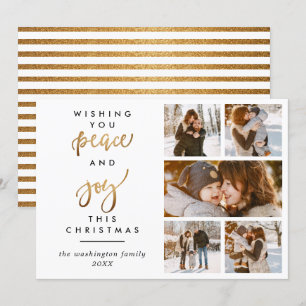 Trendig Guld Script Peace & Joy jul 5 - foto Inbjudningar