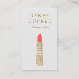 Trendig Guld Sequin Lipstick Logotyp Makeup Artist Visitkort