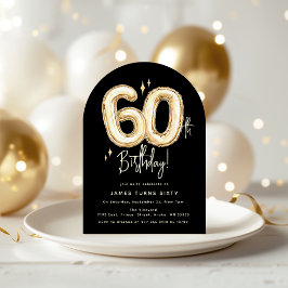 Trendig guld sextio ballong 60-års födelsedagsfest inbjudningar