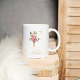Trendig Guld vattenfärg Flower Brev F | Monogram Kaffemugg