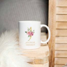 Trendig Guld vattenfärg Flower Brev J | Monogram Kaffemugg