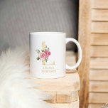 Trendig Guld vattenfärg Flower Brev L | Monogram Kaffemugg<br><div class="desc">Trendig Guld vattenfärg Flower Brev L | Monogram</div>