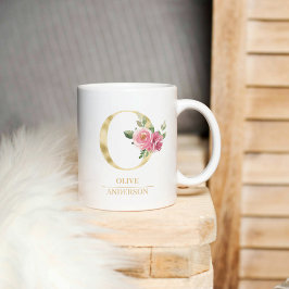 Trendig Guld vattenfärg Flower Brev O | Monogram Kaffemugg
