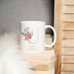 Trendig Guld vattenfärg Flower Brev U | Monogram Kaffemugg<br><div class="desc">Trendig Guld vattenfärg Flower Brev U | Monogram</div>