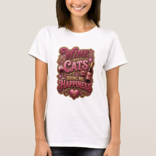 Trendig guld VIN OCH KATTER GER MIG LYCKA Tryck T Shirt