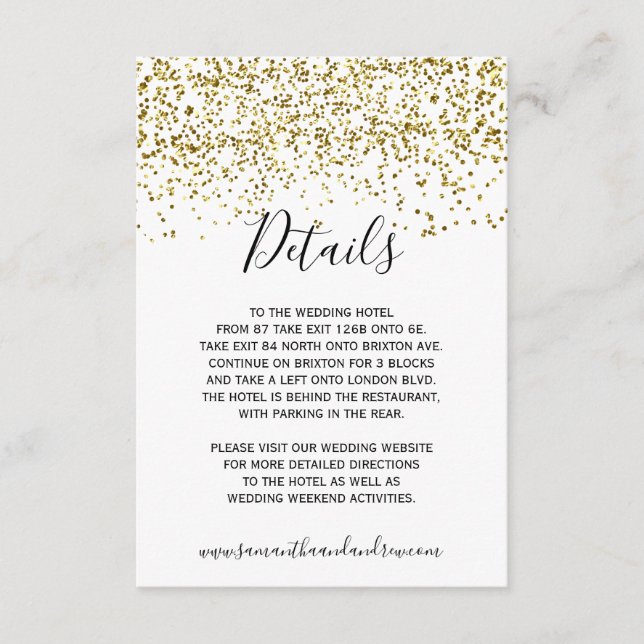Trendig guldconfetti med vita typografidetaljer tilläggskort (Framsida)