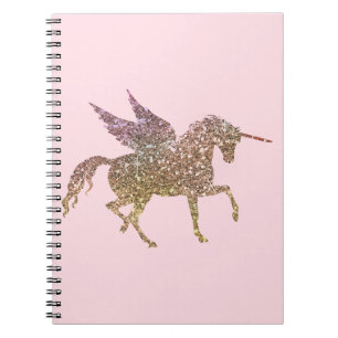 Trendig guldglitter glitter enhörning Pegasus-häst Anteckningsbok Med Spiral