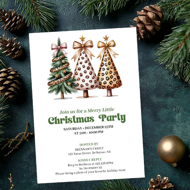 Trendig guldgrön leopard julgran inbjudan (Trendy gold green leopard Christmas tree invitation)