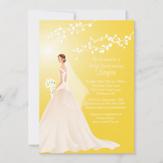 Trendig Gult BRUNETTE Bride Möhippa Inbjudan
