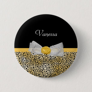 Trendig Gult Cheetah Skriv ut Finare Bow och Namn Knapp