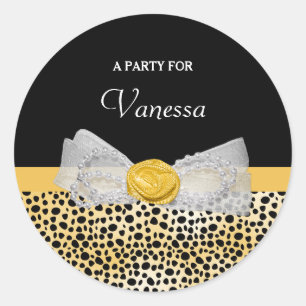 Trendig Gult Cheetah Skriv ut Finare Bow Party Nam Runt Klistermärke