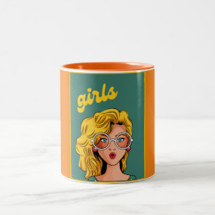 Trendig Gult Girl Benice Mugg. Två-tonkaffe Två-Tonad Mugg