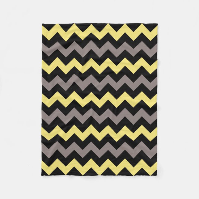 Trendig Gult Grått Black Chevron Mönster Fleecefilt (Framsidan)