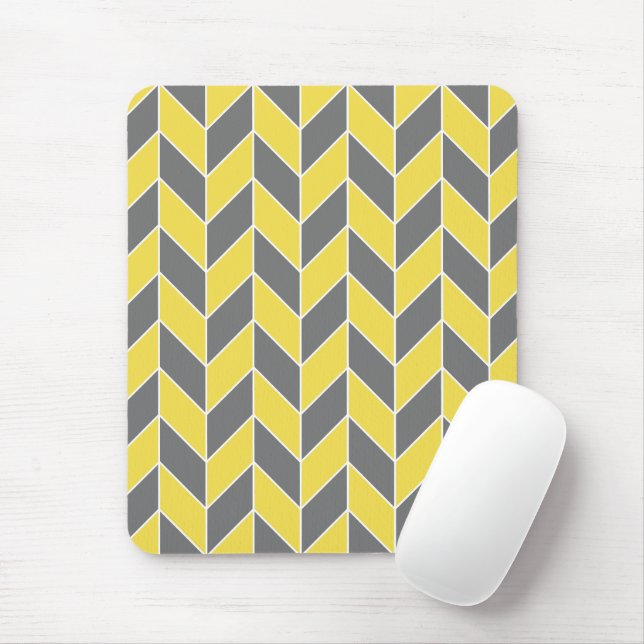 Trendig Gult Grått Geometric Herringbone Chevron Musmatta (Med mus)