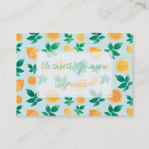 Trendig Gult Lemon Fruit & Lövs Mint Mönster Visitkort