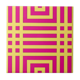Trendig Gult och Abstrakt Rosa Geometric Mönster Kakelplatta