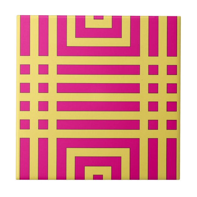 Trendig Gult och Abstrakt Rosa Geometric Mönster Kakelplatta (Framsidan)