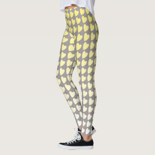 Trendig Gult och Grått Hjärtövertoning i Mönst Leggings