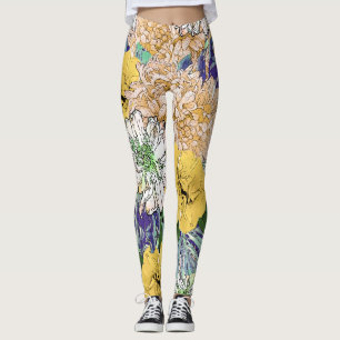 Trendig Gult och Grönt Blommigt Girly Illustratio Leggings