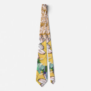Trendig Gult och Grönt Blommigt Girly Illustratio Slips