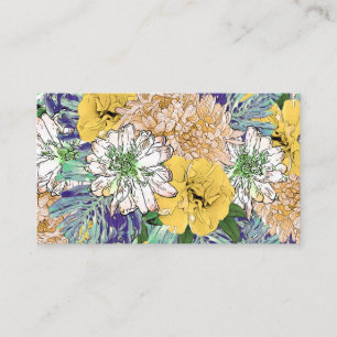 Trendig Gult och Grönt Blommigt Girly Illustratio Visitkort