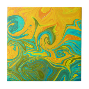 Trendig Gult Orange Grönt Abstrakt Swirl Kakelplatta