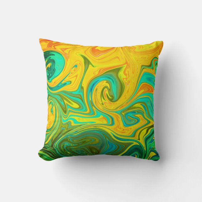 Trendig Gult Orange Grönt Abstrakt Swirl Kudde (Framsida)