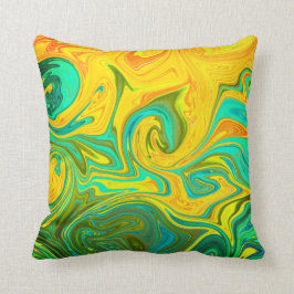 Trendig Gult Orange Grönt Abstrakt Swirl Kudde
