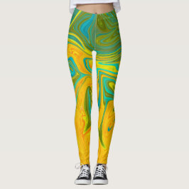 Trendig Gult Orange Grönt Abstrakt Swirl Leggings