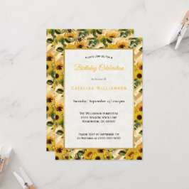 Trendig Gult Solrosbin Rand födelsedag Inbjudningar