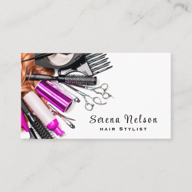 Trendig Hair stylist Salon Verktyg Beauty Visitkort (Framsida)