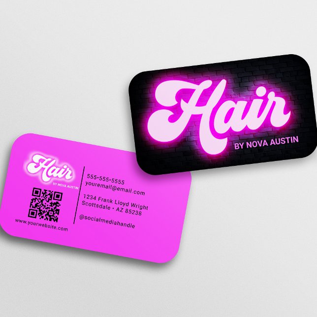 Trendig Hairstylist Glam Aesthetic Shock rosa QR-k Visitkort (Skapare uppladdad)