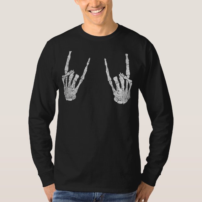Trendig Halloween Back Print Skeleton Rocker Graph T Shirt (Framsida)