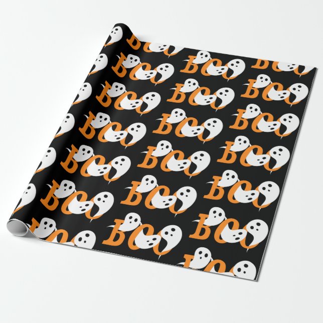 Trendig Halloween Boo Spöken Black Presentpapper (Utrullad)