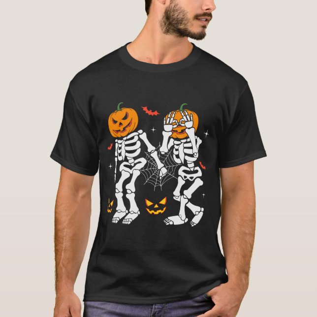 Trendig Halloween Skeleton Griddy Dance Pumpkin T Shirt (Framsida)