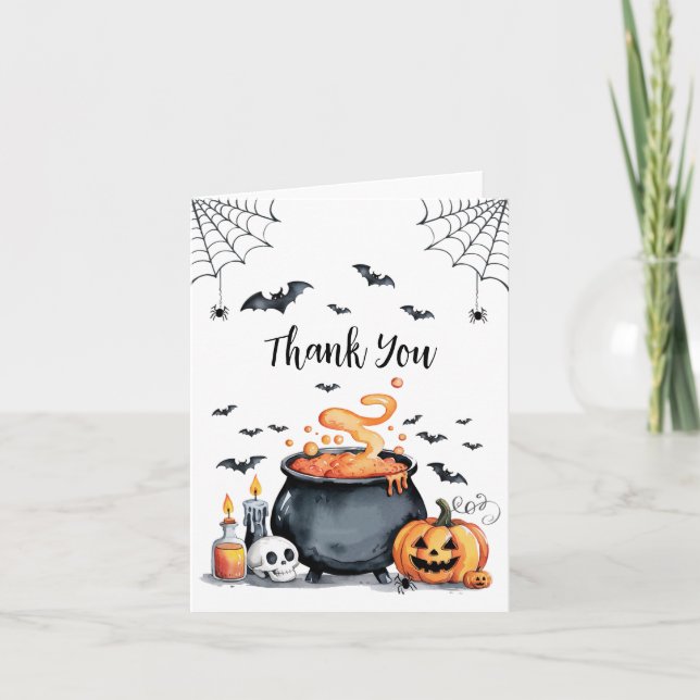 Trendig Halloween Spooky Cauldron Baby Shower Tack Kort (Framsida)