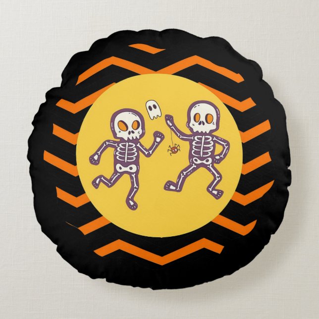 Trendig Halloween Spooky Dancing Skeletons Rund Kudde (Framsidan)