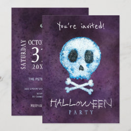 Trendig Halloween vattenfärgskalle och ben party Inbjudningar