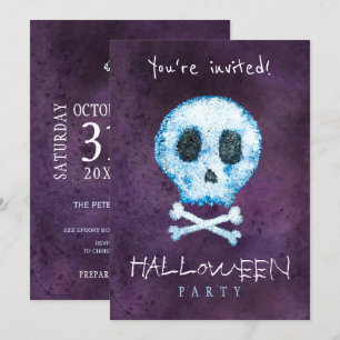 Trendig Halloween vattenfärgskalle och ben party Inbjudningar