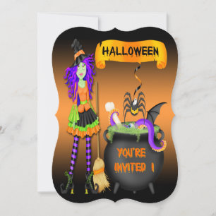 Trendig Halloween Witch Cauldron Bracket Stil Invi Inbjudningar