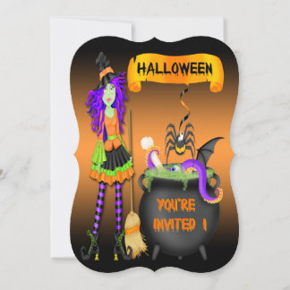 Trendig Halloween Witch Cauldron Bracket Stil Invi Inbjudningar