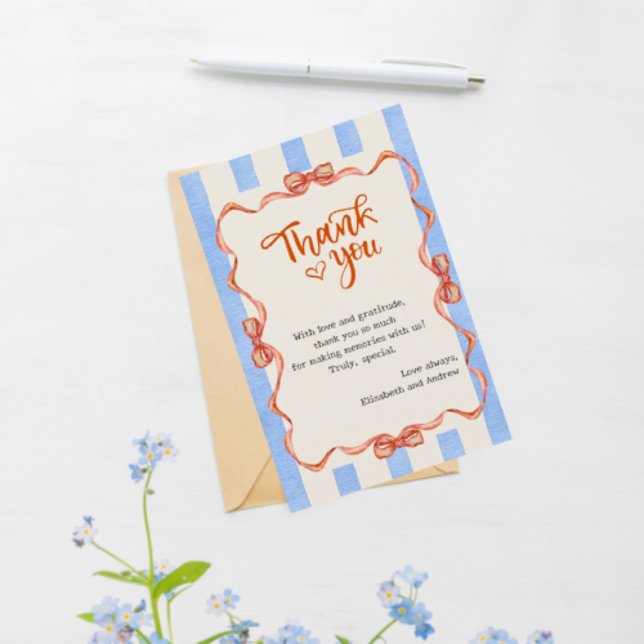 Trendig hand plockade coquette tack kort (That's Amore style! Wedding, Bridal Shower and Engagement  Thank you. Trendy Hand Drawn.)