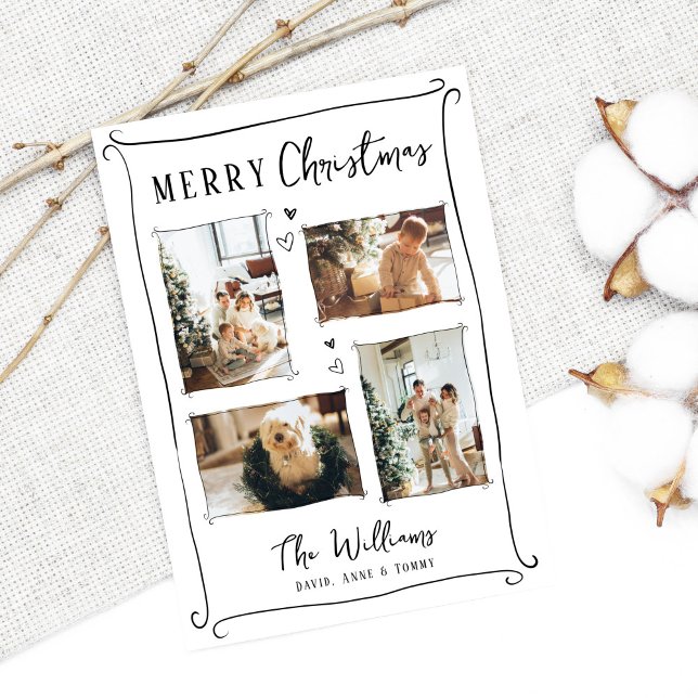 Trendig Hand plockade Whimsical Doodle Photo jul Julkort (Skapare uppladdad)