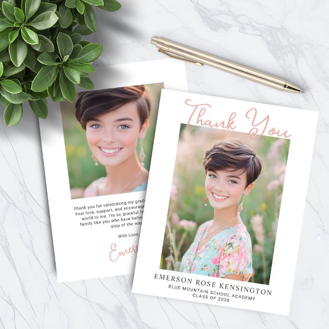 Trendig Handskriven Examens Avskeds Tack Kort (Trendy Handwritten Graduation Thank You Cards)