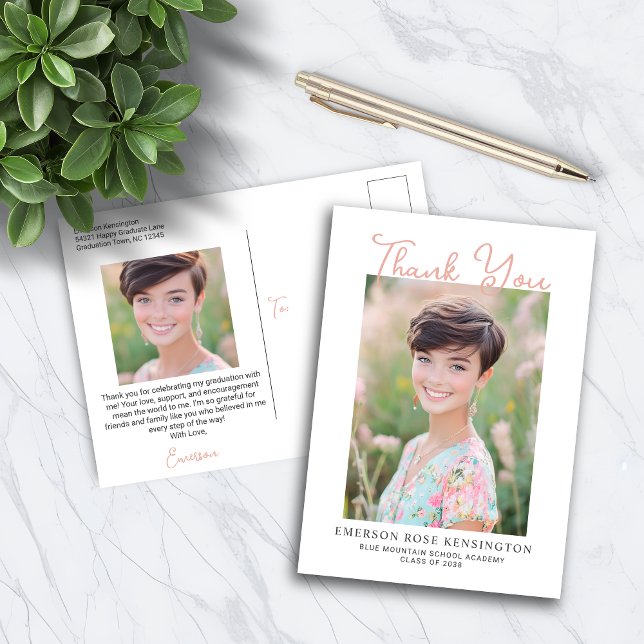 Trendig Handskriven Examens-Tackskriva Vykort (Trendy Handwritten Graduation Thank You Postcard)