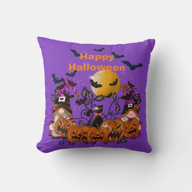 Trendig Happy halloween Lila Gnome Cotton 16"X16" Kudde (Framsida)
