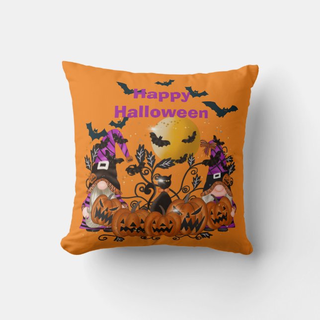Trendig Happy halloween Orange Gnome Cotton 16" X1 Kudde (Framsida)